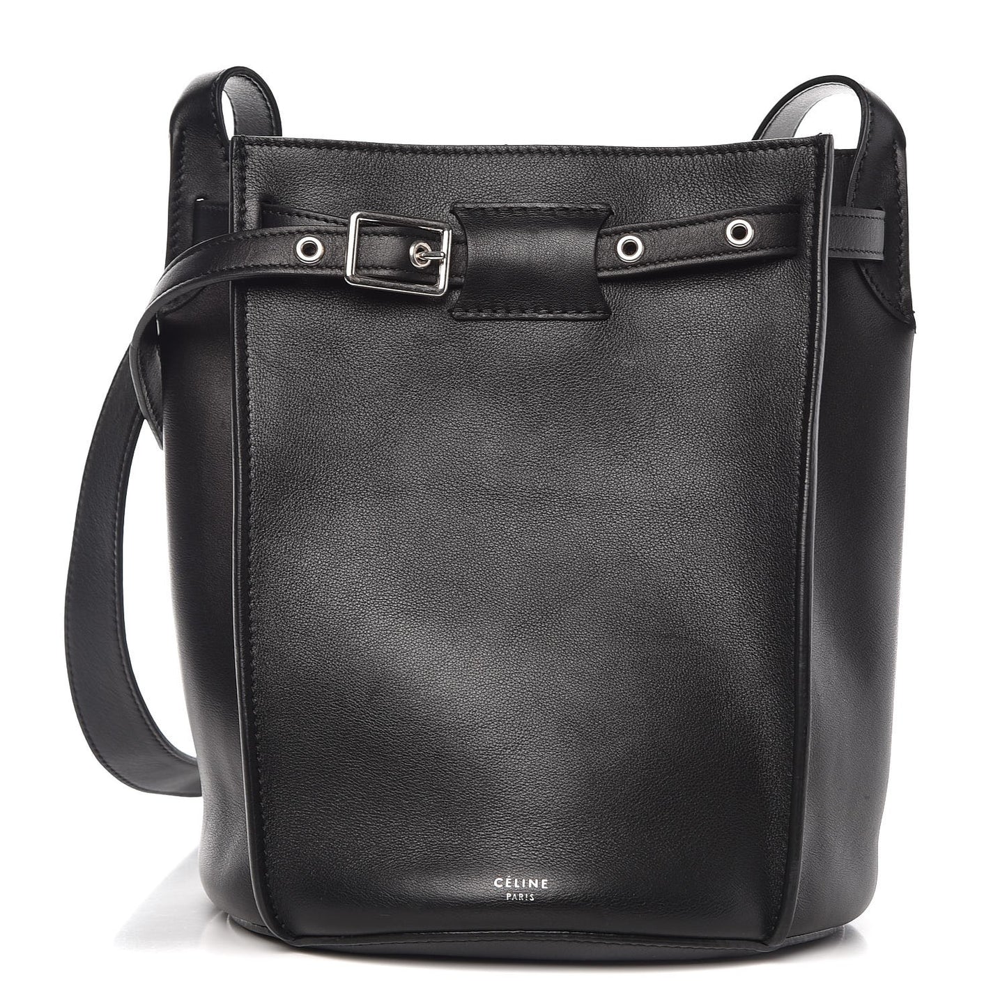 Smooth Calfskin Long Strap Big Bucket Bag Black