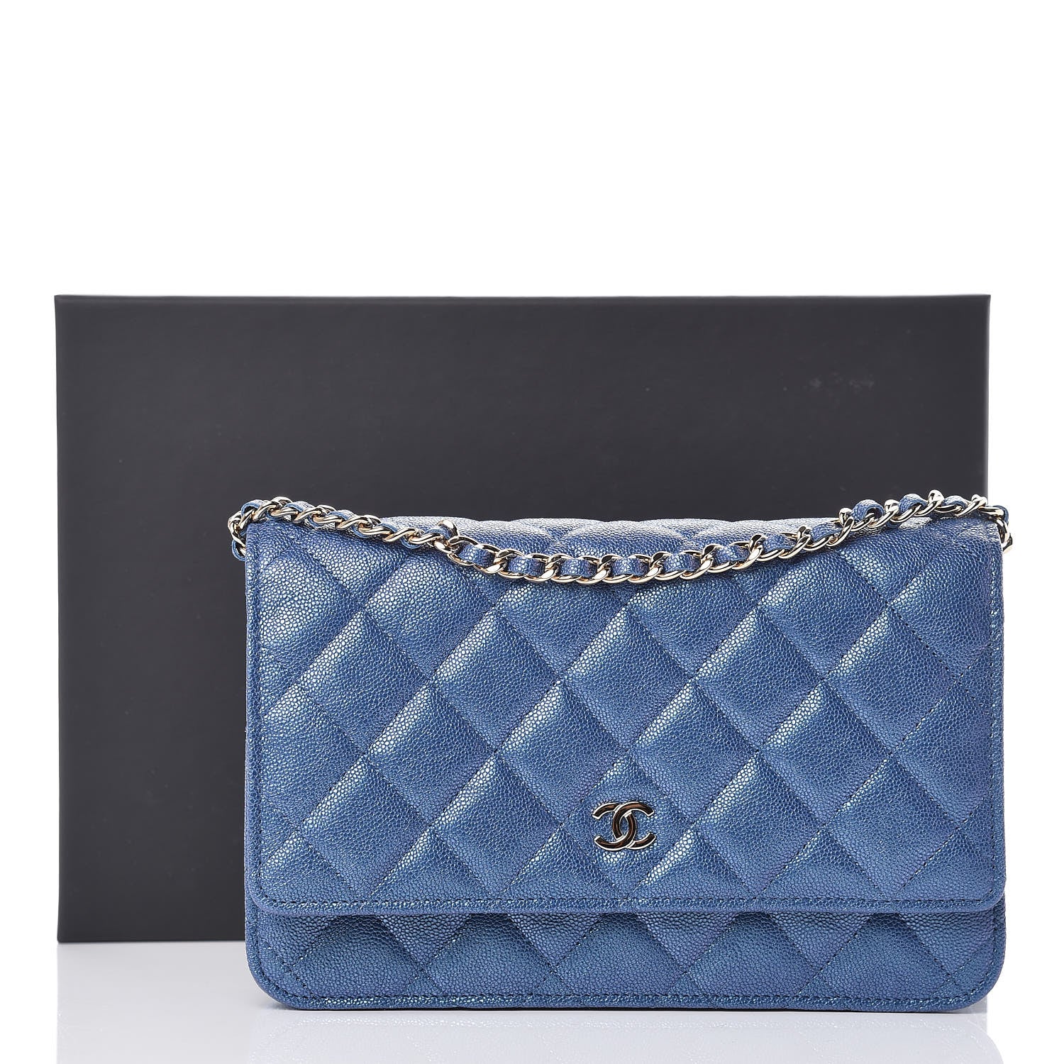 Chanel Iridescent Caviar Quilted Wallet On Chain WOC Dark Blue 12 of 12