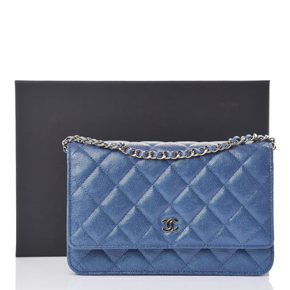 Chanel Iridescent Caviar Quilted Wallet On Chain WOC Dark Blue 12 of 12