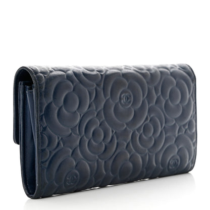 Chanel Lambskin Embossed Camellia Large Gusset Flap Wallet Navy 3 of 9
