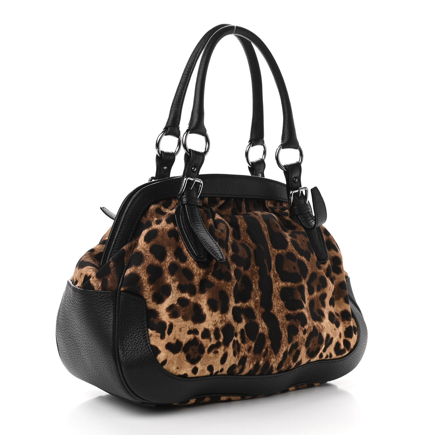 Dolce & Gabbana Calfskin Canvas Leopard Print Animalier Shoulder Bag Black 3 of 13