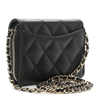 Chanel Caviar Quilted Flap Zip Card Holder On Chain Black 3 of 8