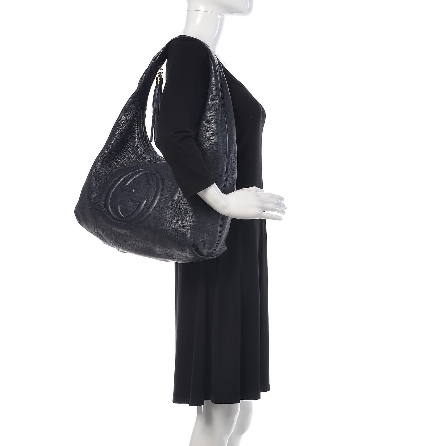 Pebbled Calfskin Large Soho Hobo Dark Blue