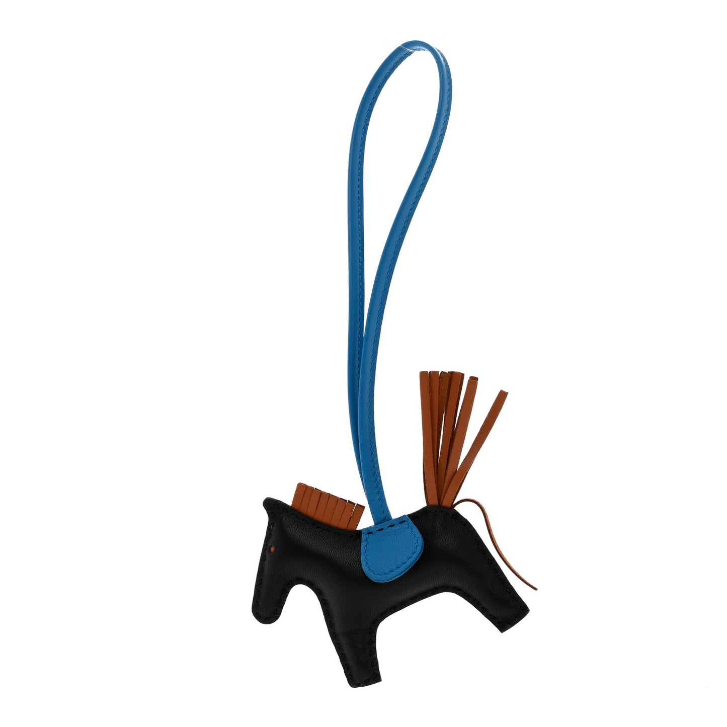 Milo Lambskin Grigri Rodeo Horse Bag Charm PM Black Gold Bleu Zanzibar