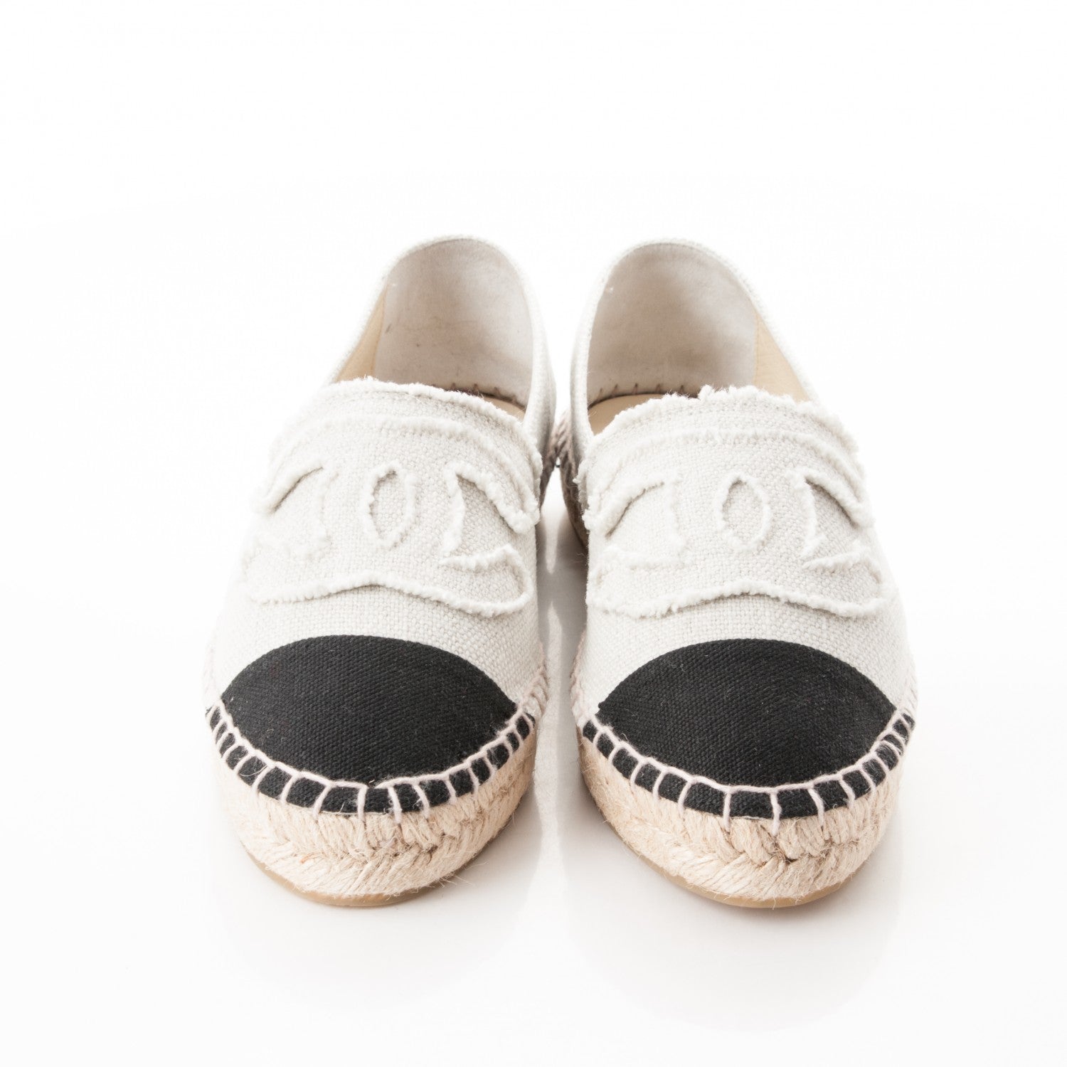 Chanel Linen CC Espadrilles 37 Beige Black 2 of 7