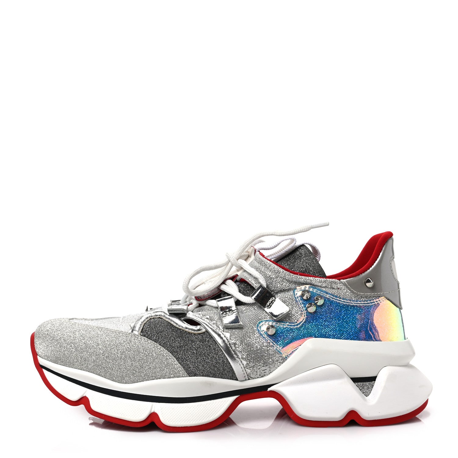 Christian Louboutin Glitter Donna Red Runner Flat Sneaker 39 Silver 1 of 9