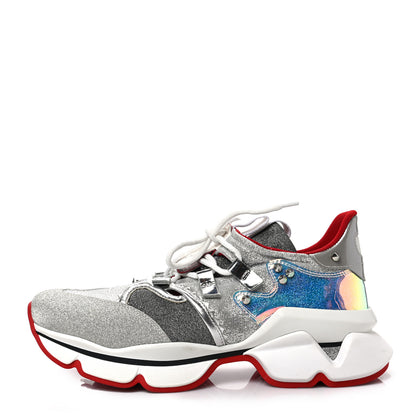 Christian Louboutin Glitter Donna Red Runner Flat Sneaker 39 Silver 1 of 9