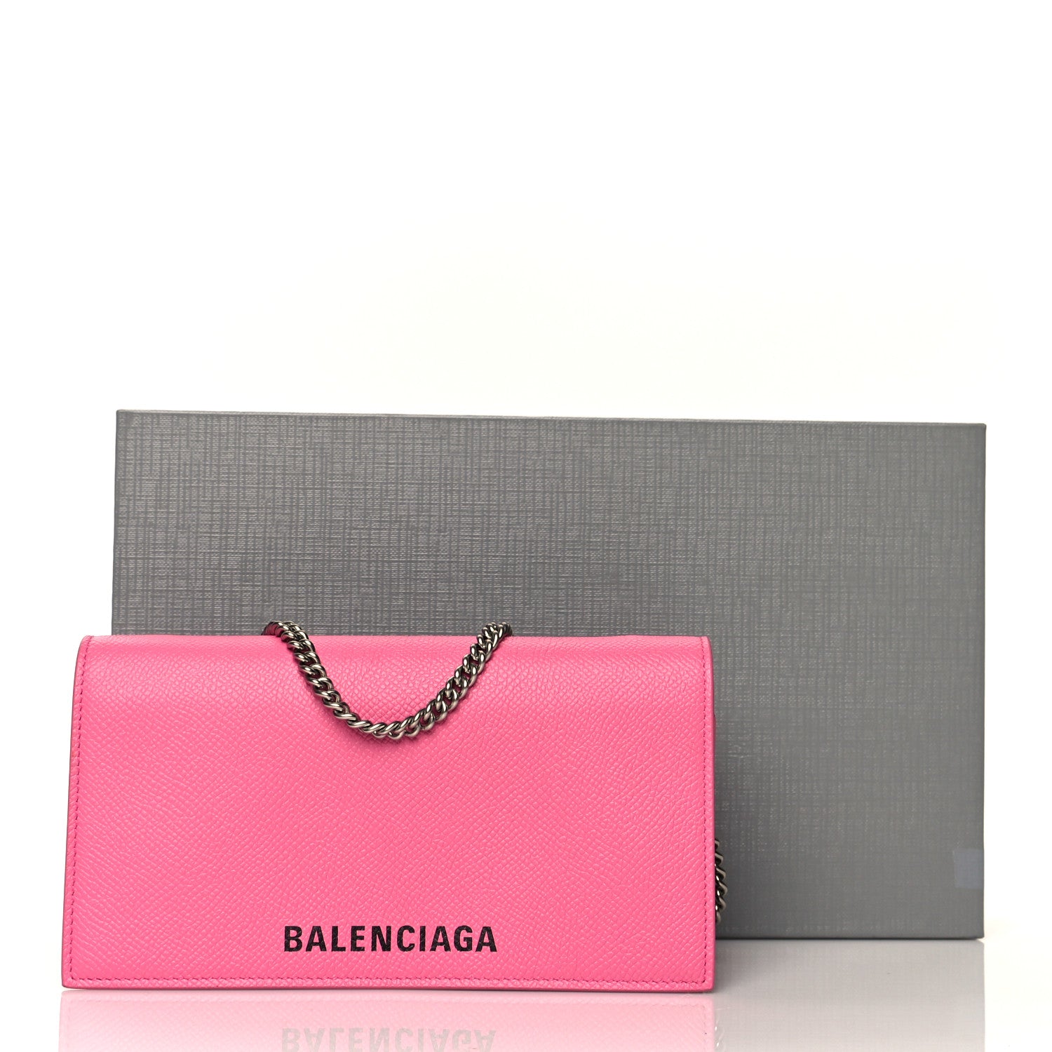 Balenciaga Signature Grained Calfskin Logo Ville Wallet on Chain Bubble Gum Black 9 of 9