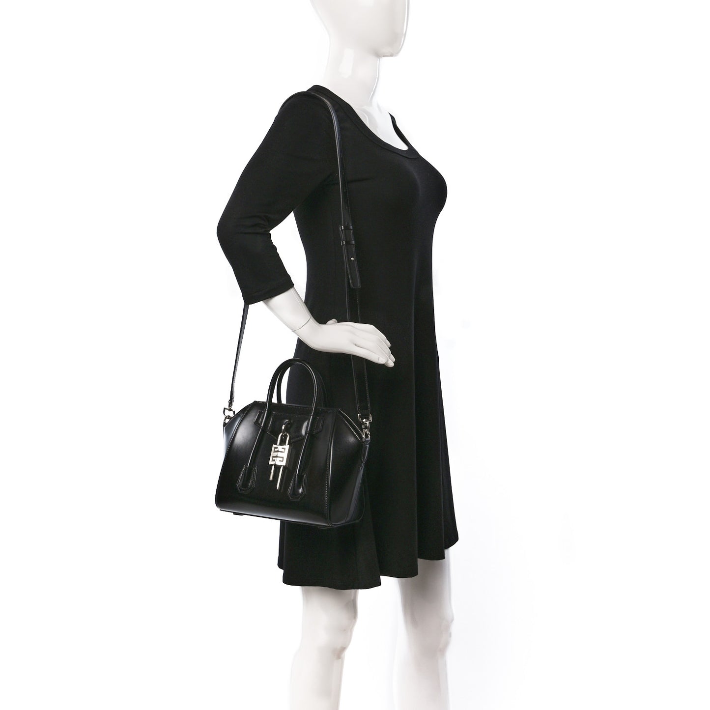 Box Calfskin Mini Lock Antigona Shoulder Bag Black