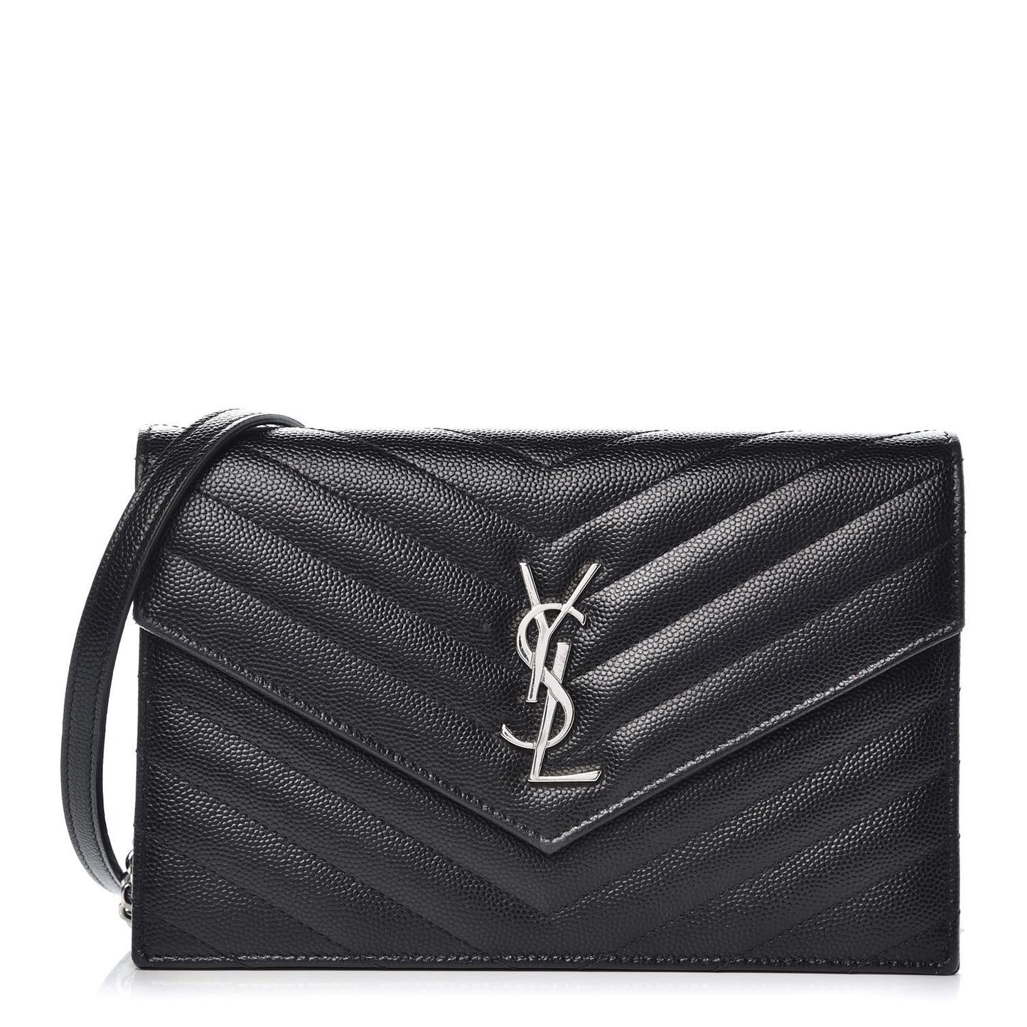 Grain De Poudre Matelasse Chevron Monogram Envelope Chain Wallet Black