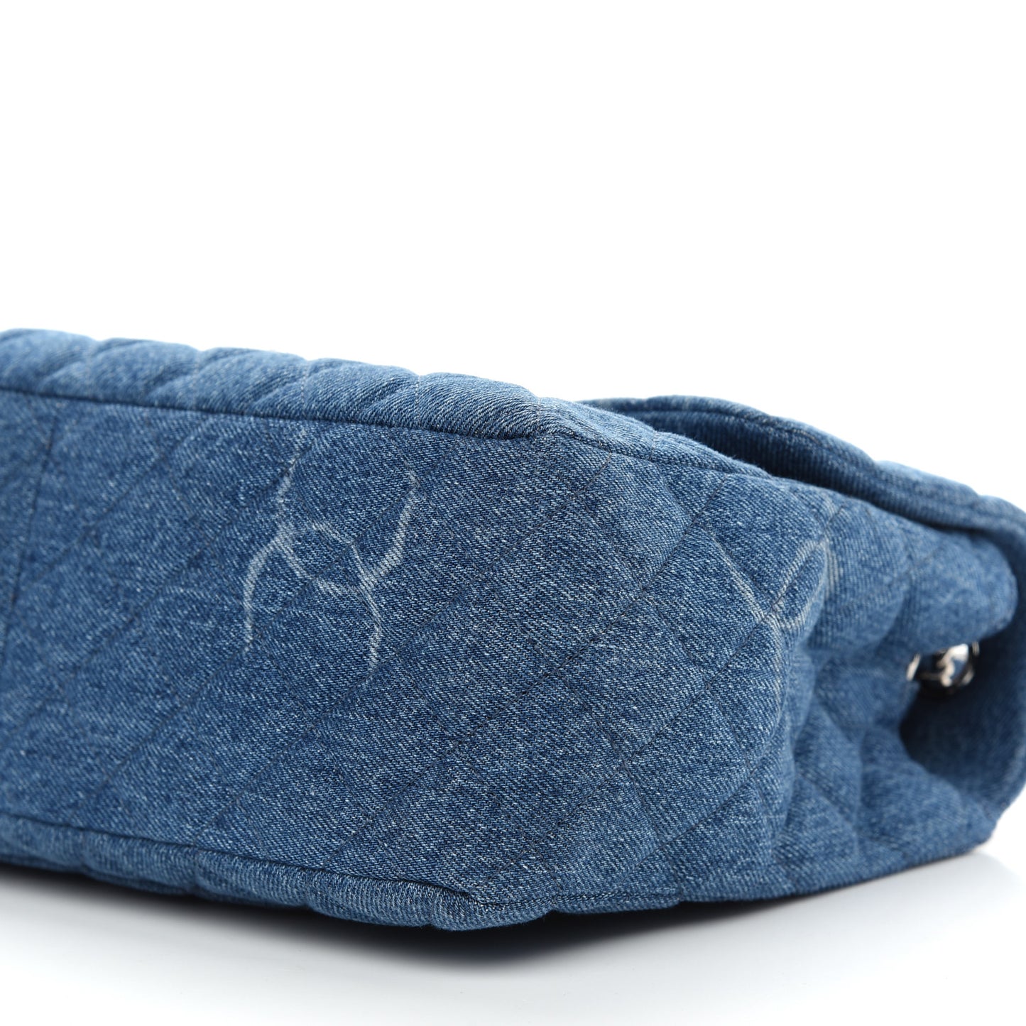 Denim Quilted CC Print Jumbo Single Flap Blue