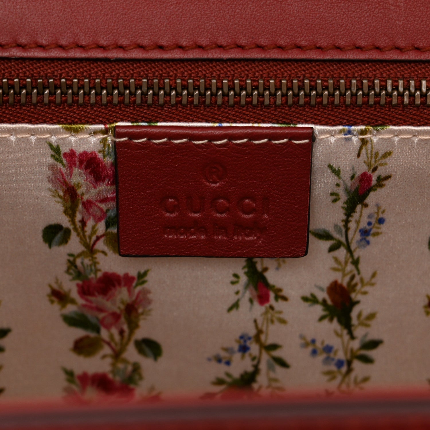 Gucci Calfskin Frame Print Bamboo 1947 Top Handle Bag Red Gold 7 of 10