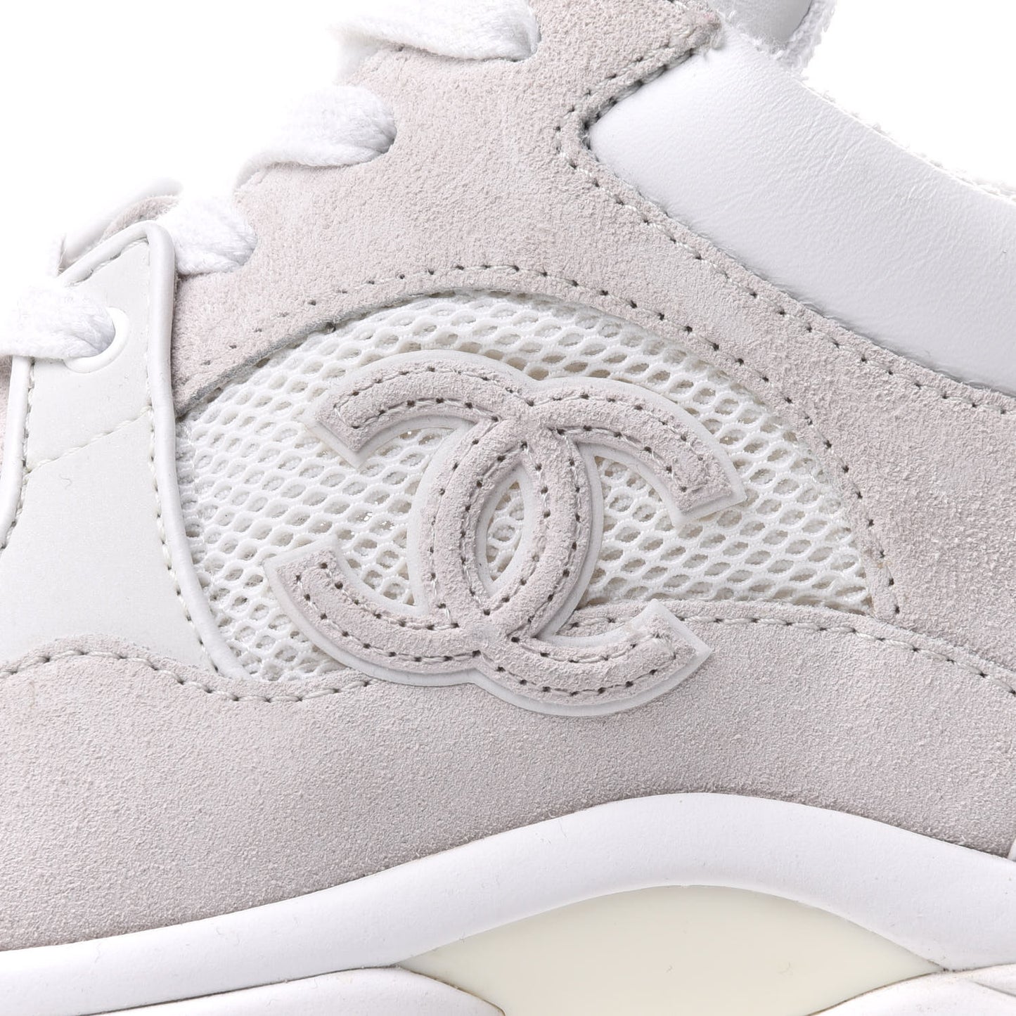 Suede Calfskin Fabric CC Sneakers 36.5 White Grey