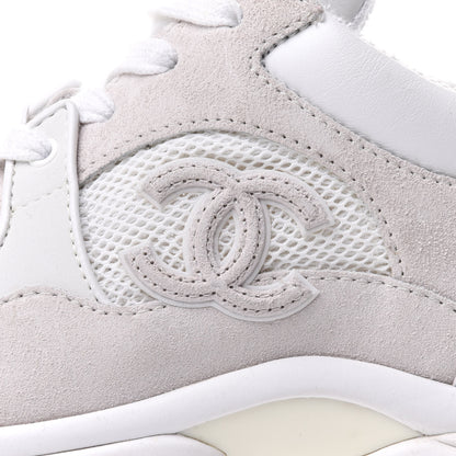 Chanel Suede Calfskin Fabric CC Sneakers 36.5 White Grey 9 of 12