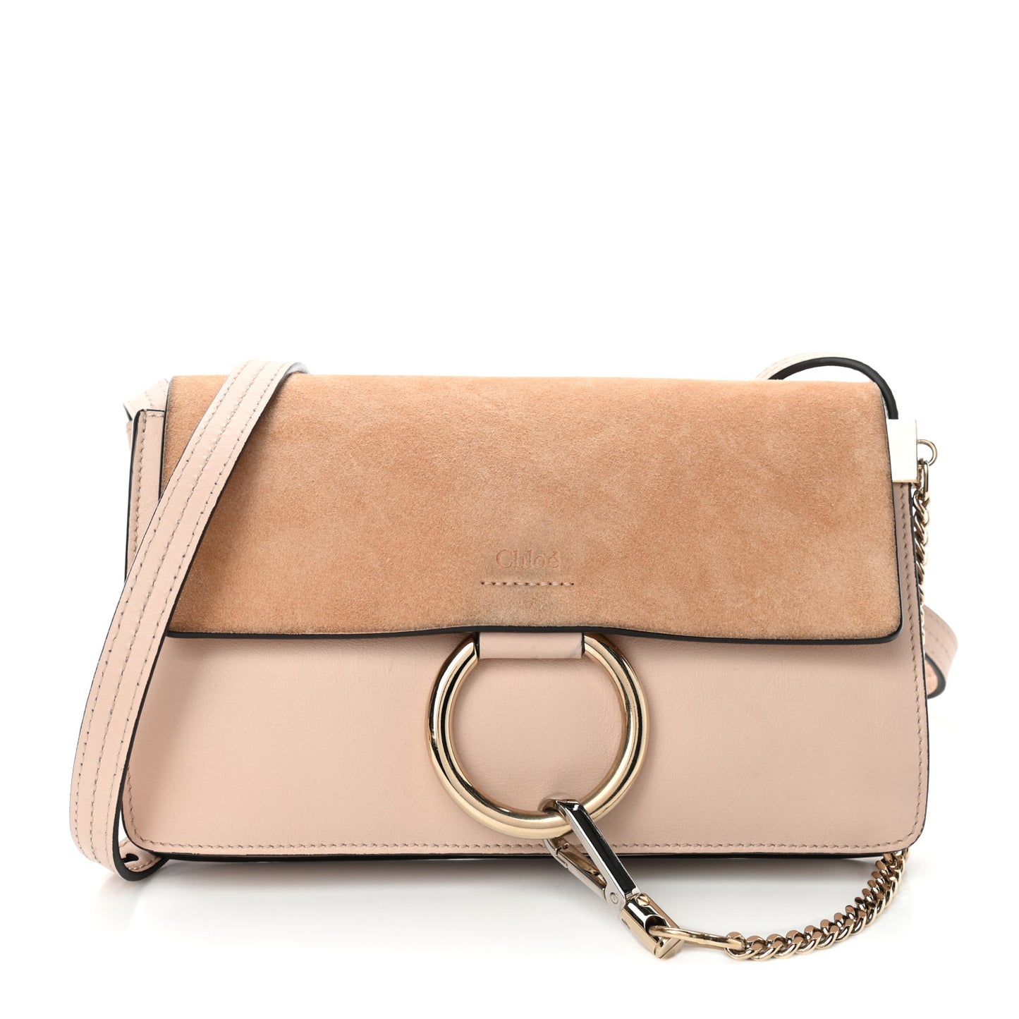 Suede Calfskin Small Faye Shoulder Bag Cement Pink
