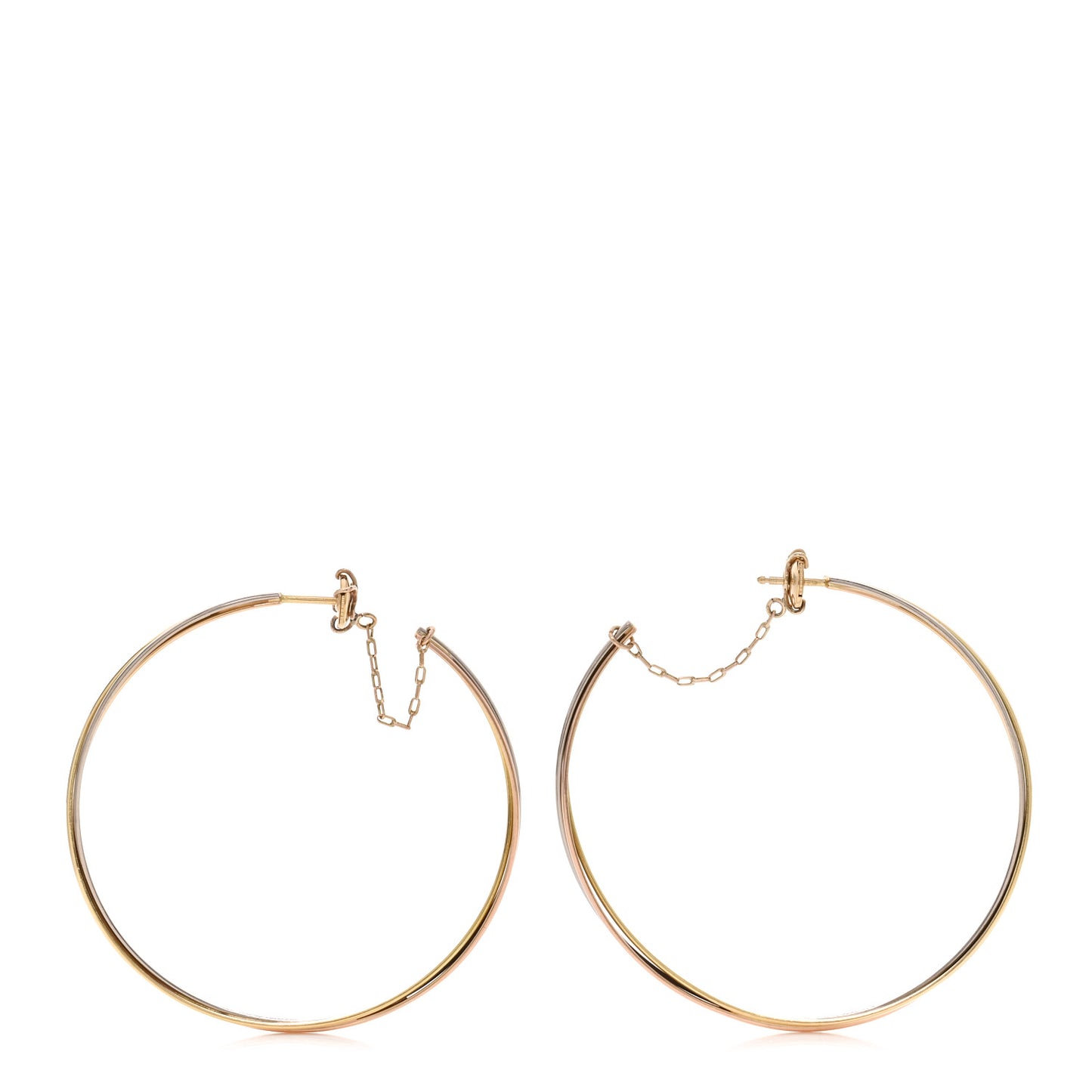 18K Pink Yellow White Gold Large Trinity Hoop Earrings