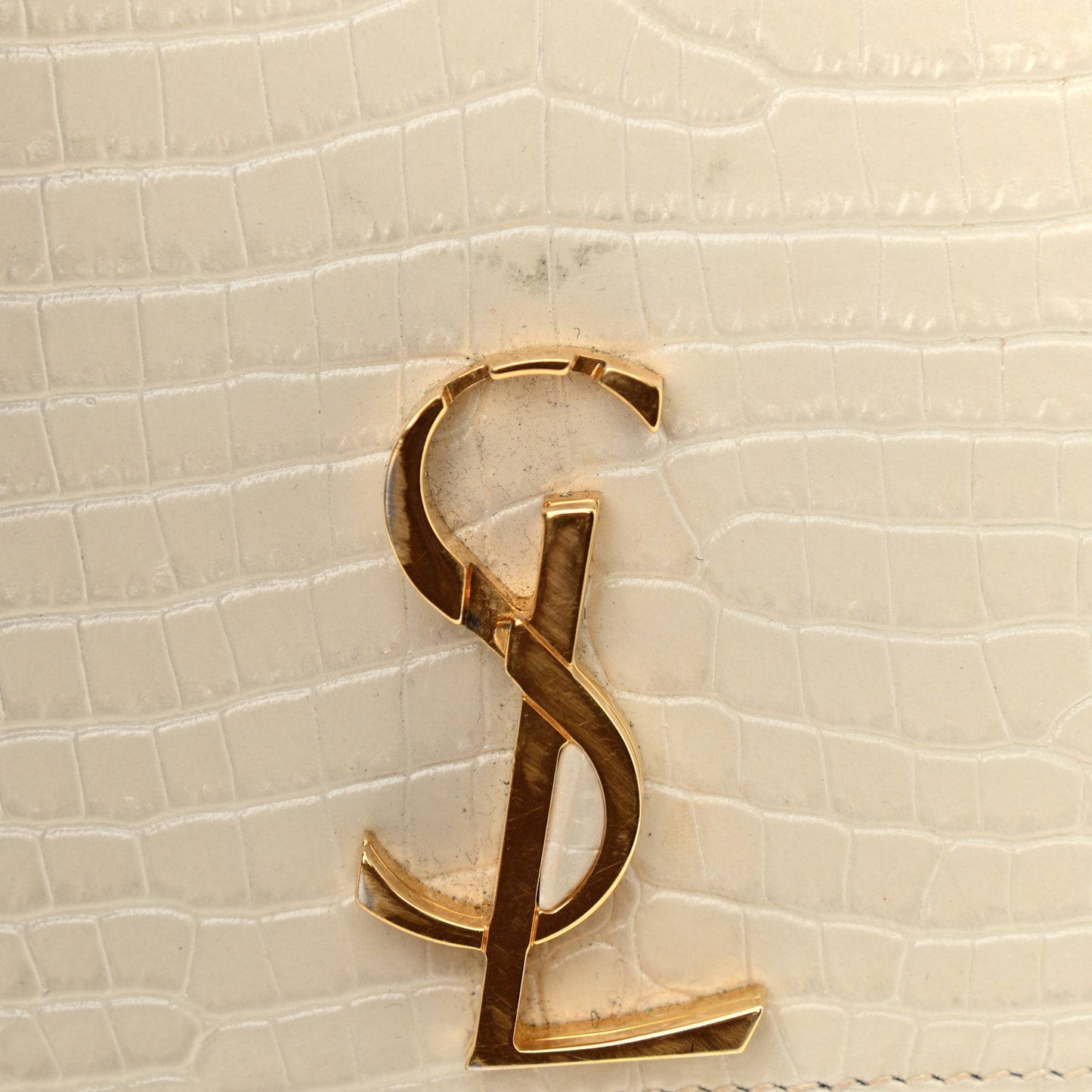Calfskin Crocodile Embossed Monogram Cassandra Clasp Bag Crema Soft