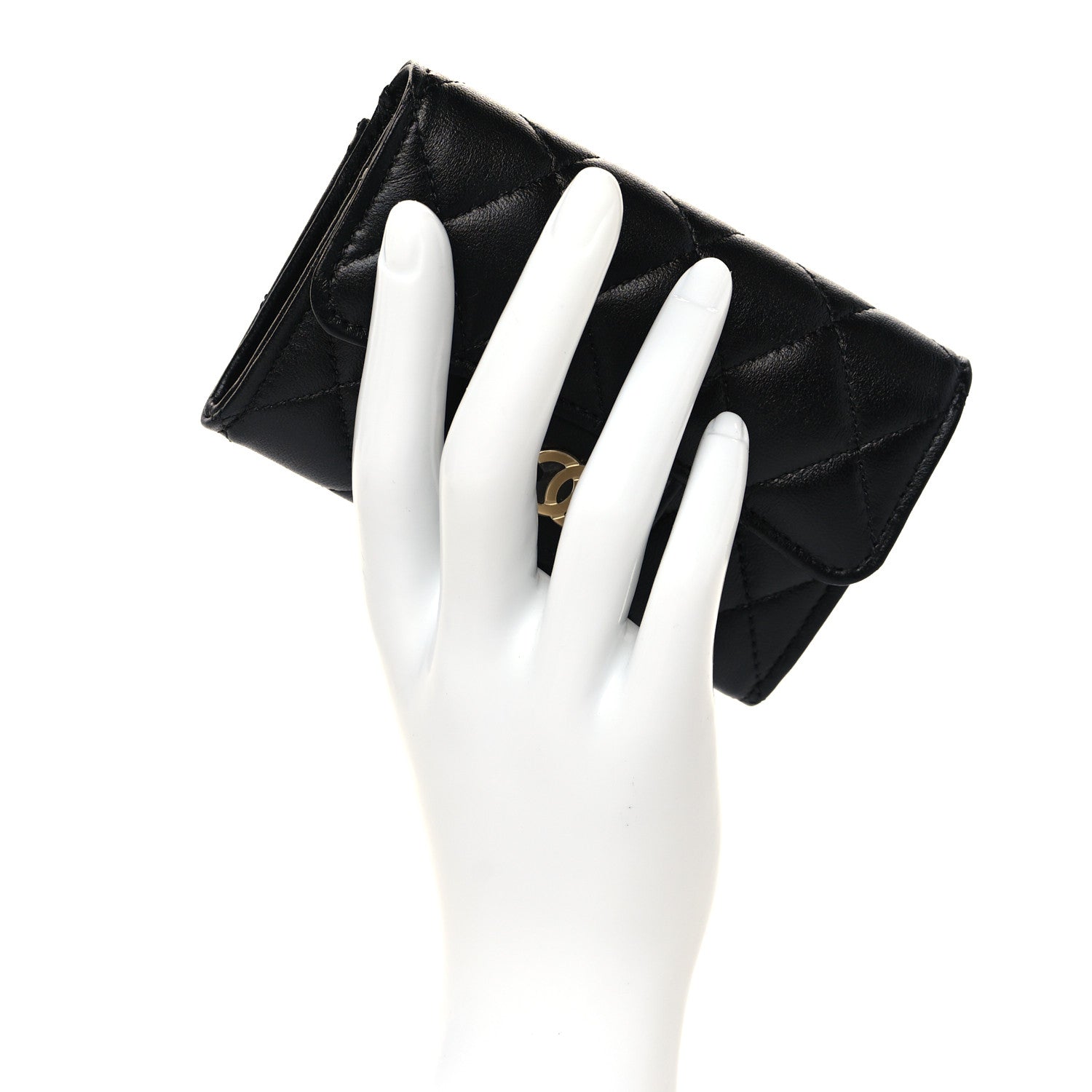 Chanel Lambskin Quilted Flap Card Holder Wallet Black 2 of 9