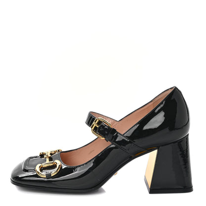 Gucci Patent Womens Horsebit Mid-Heel Mary Jane Pumps 37 Black 1 of 9