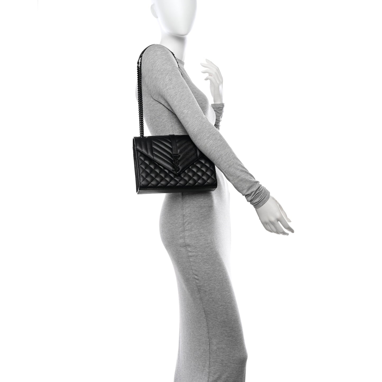 Grain De Poudre Textured Mixed Matelasse Triquilt Medium Monogram Monochrome Satchel Black