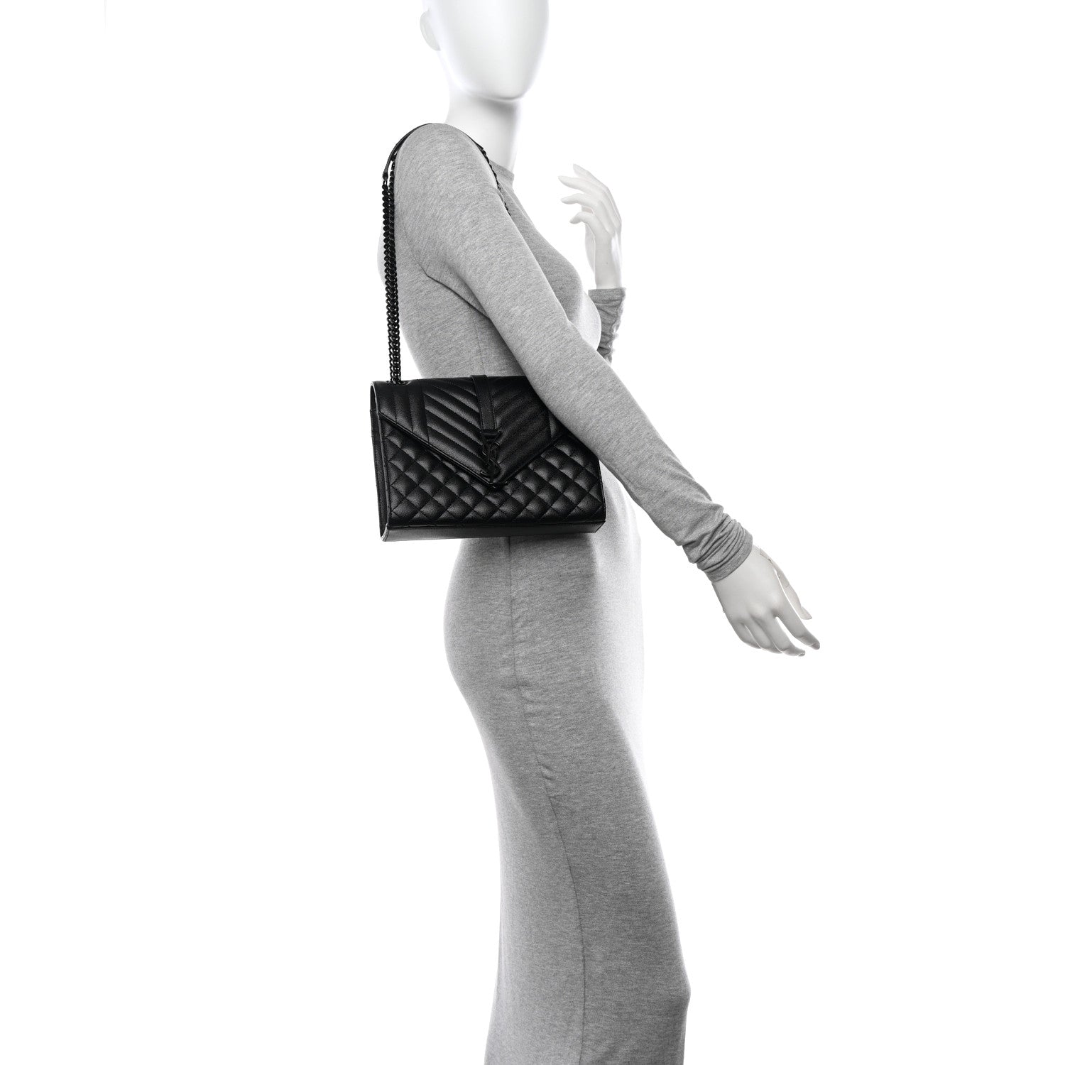 Saint Laurent Grain De Poudre Textured Mixed Matelasse Triquilt Medium Monogram Monochrome Satchel Black 2 of 14