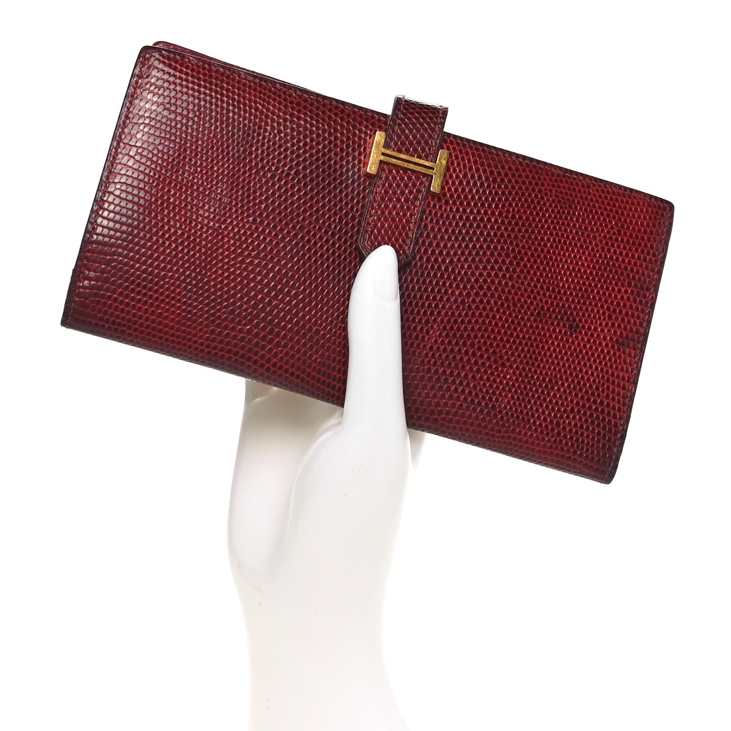 Hermes Lizard Bearn Gusset Wallet Rubis 2 of 10