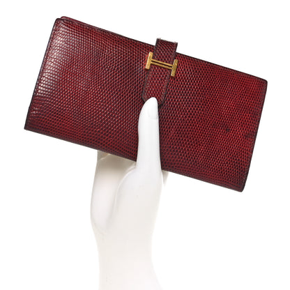 Hermes Lizard Bearn Gusset Wallet Rubis 2 of 10