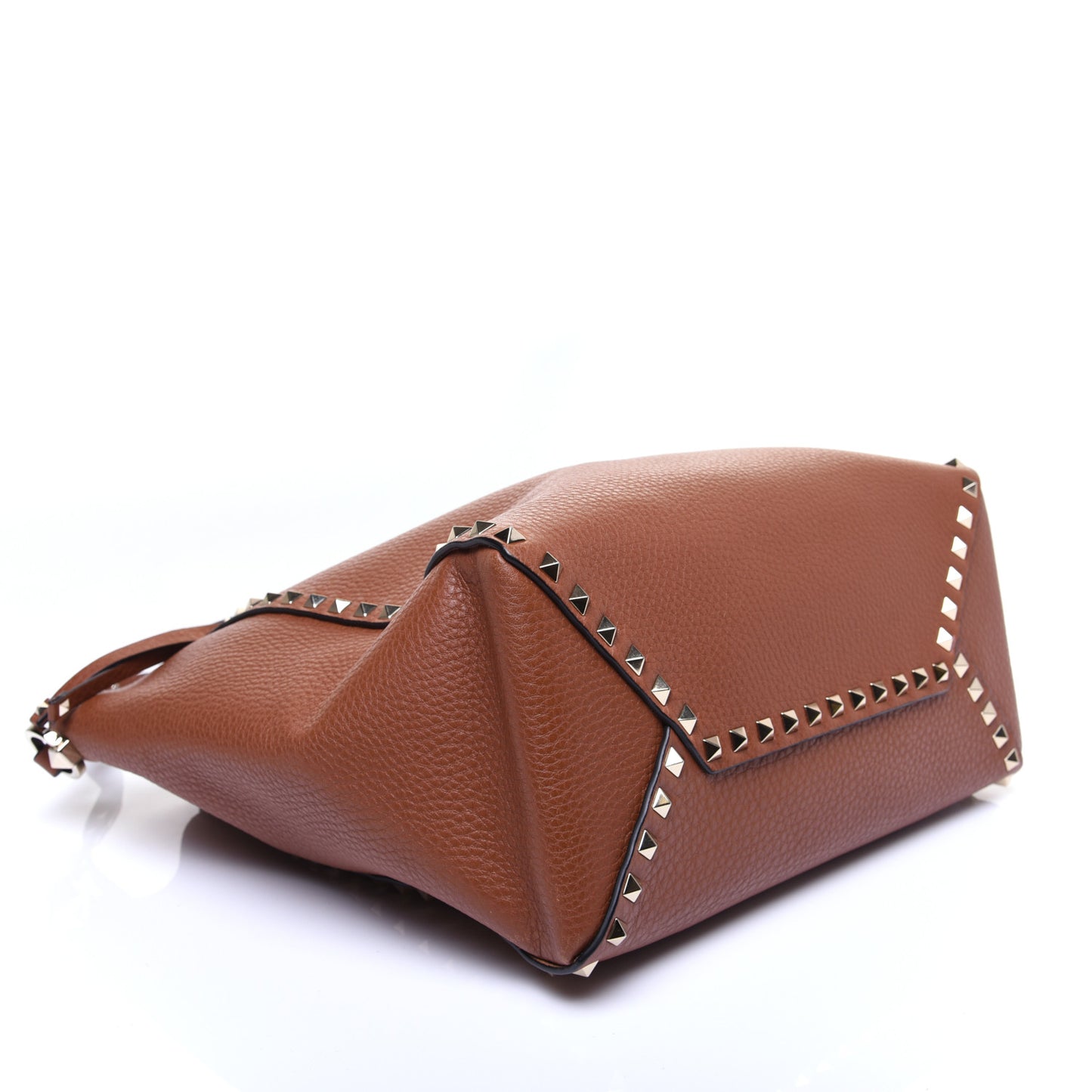 Pebbled Calfskin Rockstud Bucket Bag Saddle Brown