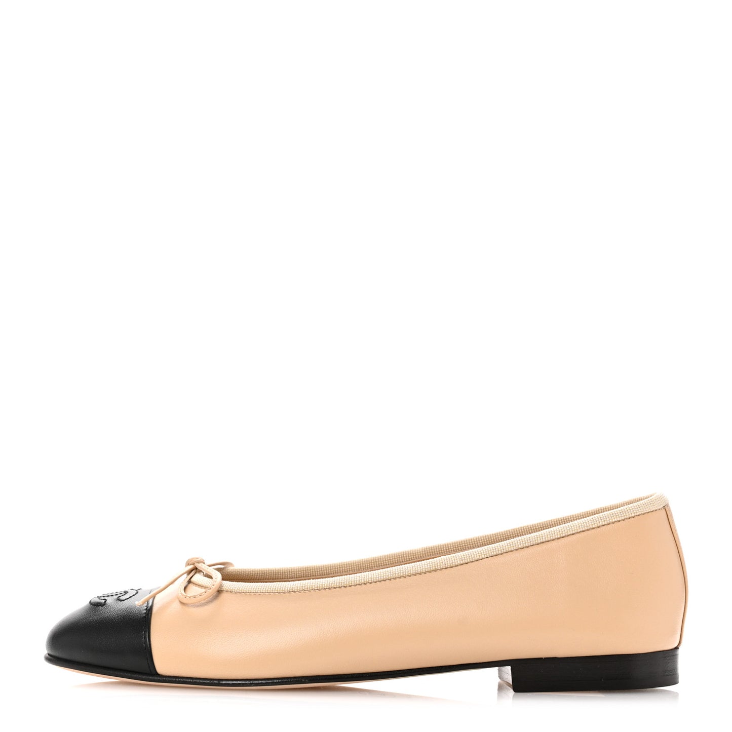 Lambskin Cap Toe CC Ballerina Flats 38.5 Beige Black