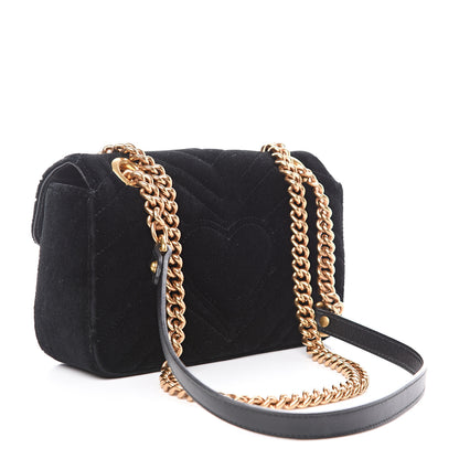 Gucci Velvet Matelasse Mini GG Marmont Shoulder Bag Black 2 of 11