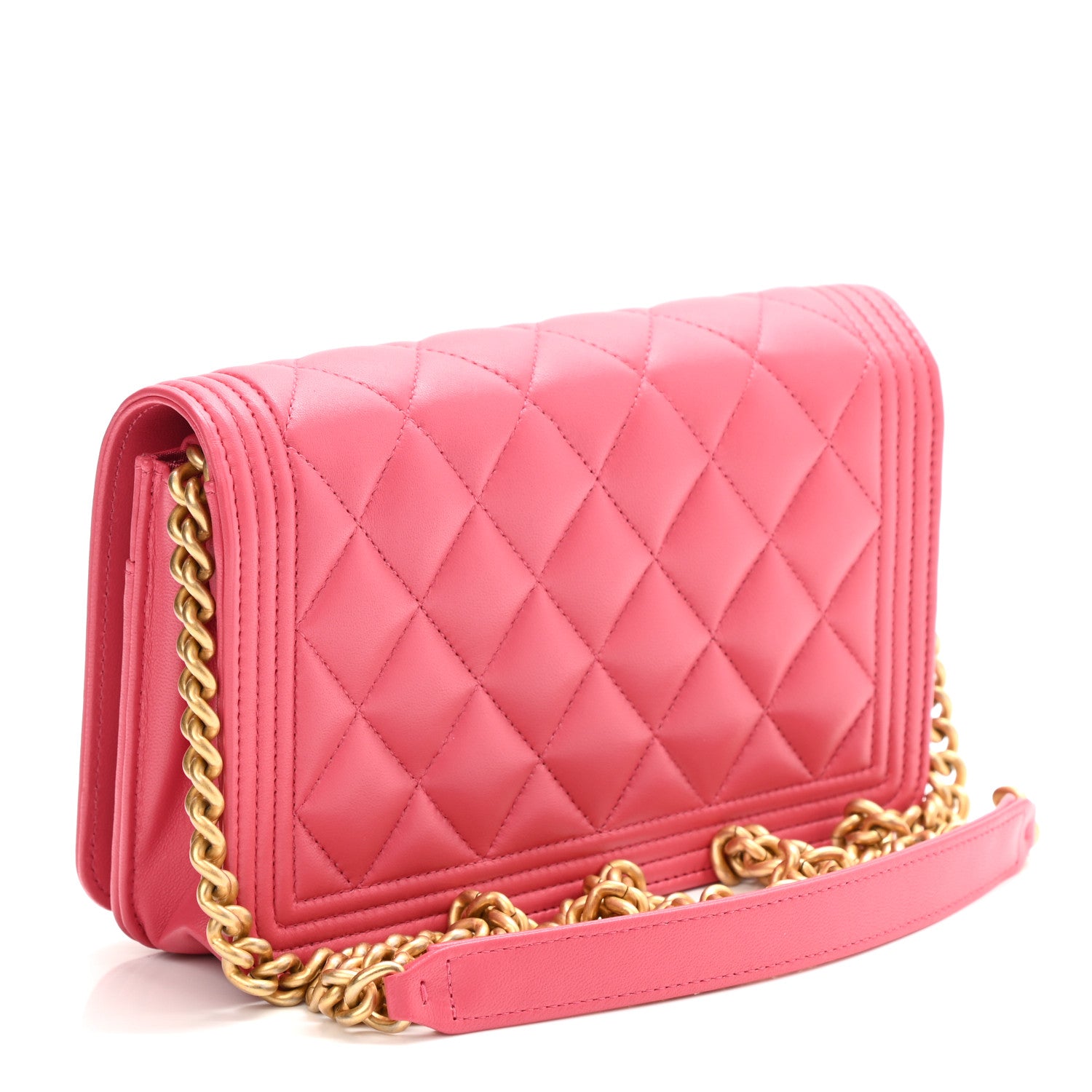 Chanel Lambskin Quilted Boy Wallet On Chain WOC Fuchsia 3 of 12