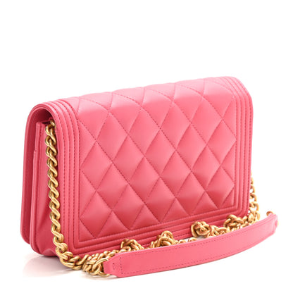 Chanel Lambskin Quilted Boy Wallet On Chain WOC Fuchsia 3 of 12