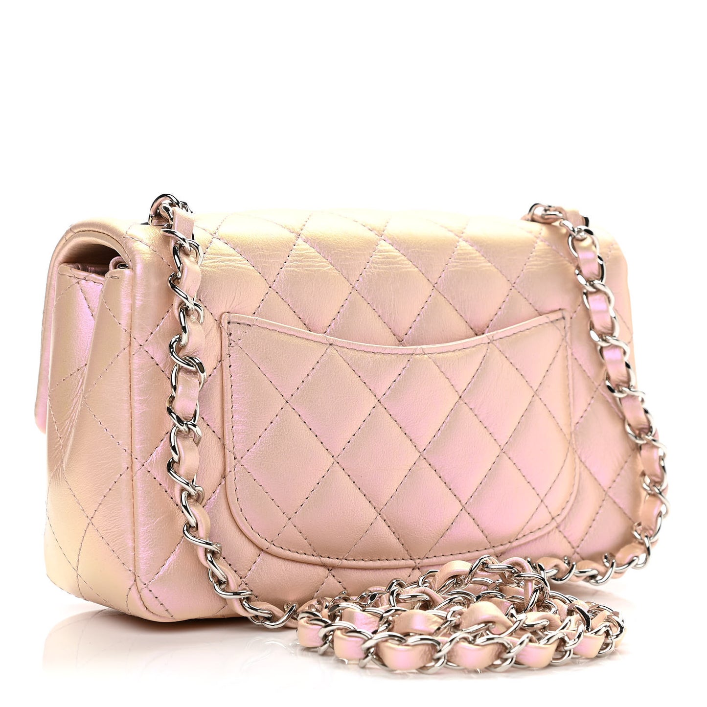 Iridescent Calfskin Quilted Mini Rectangular Flap Pink