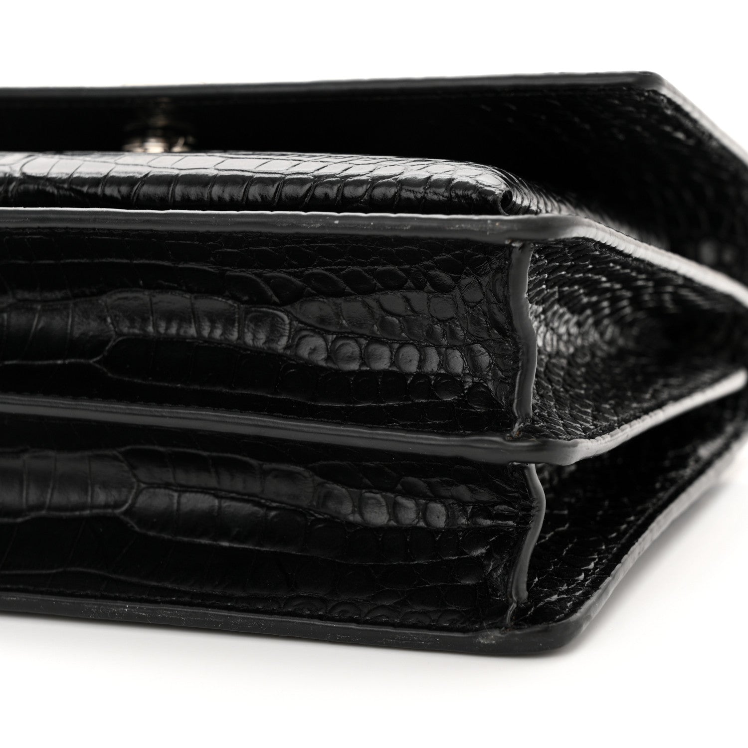 Saint Laurent Calfskin Crocodile Embossed Medium Monogram Sunset Black 10 of 14