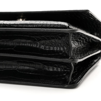 Saint Laurent Calfskin Crocodile Embossed Medium Monogram Sunset Black 10 of 14