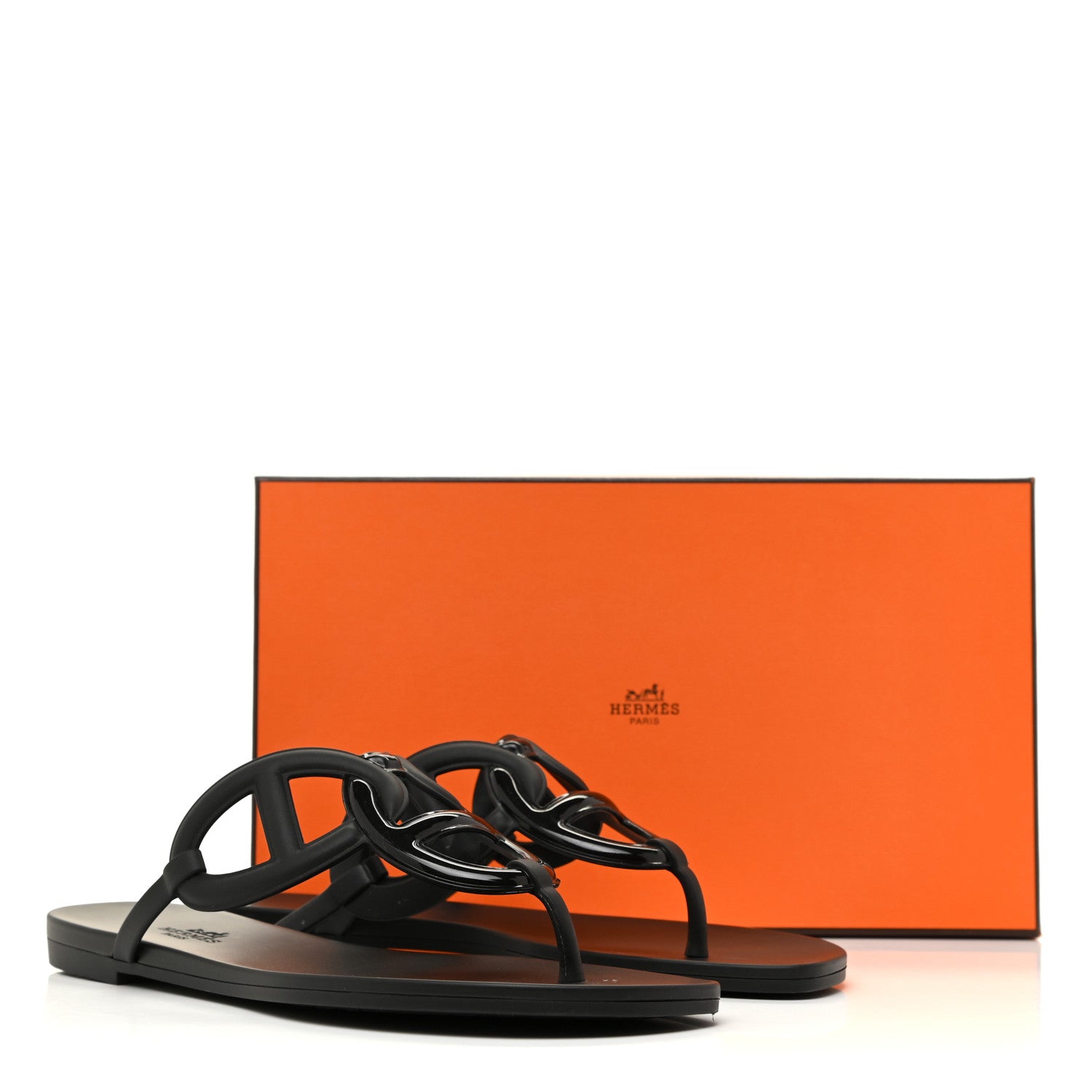 Hermes Rubber Womens Egerie Sandals 38 Black 10 of 10