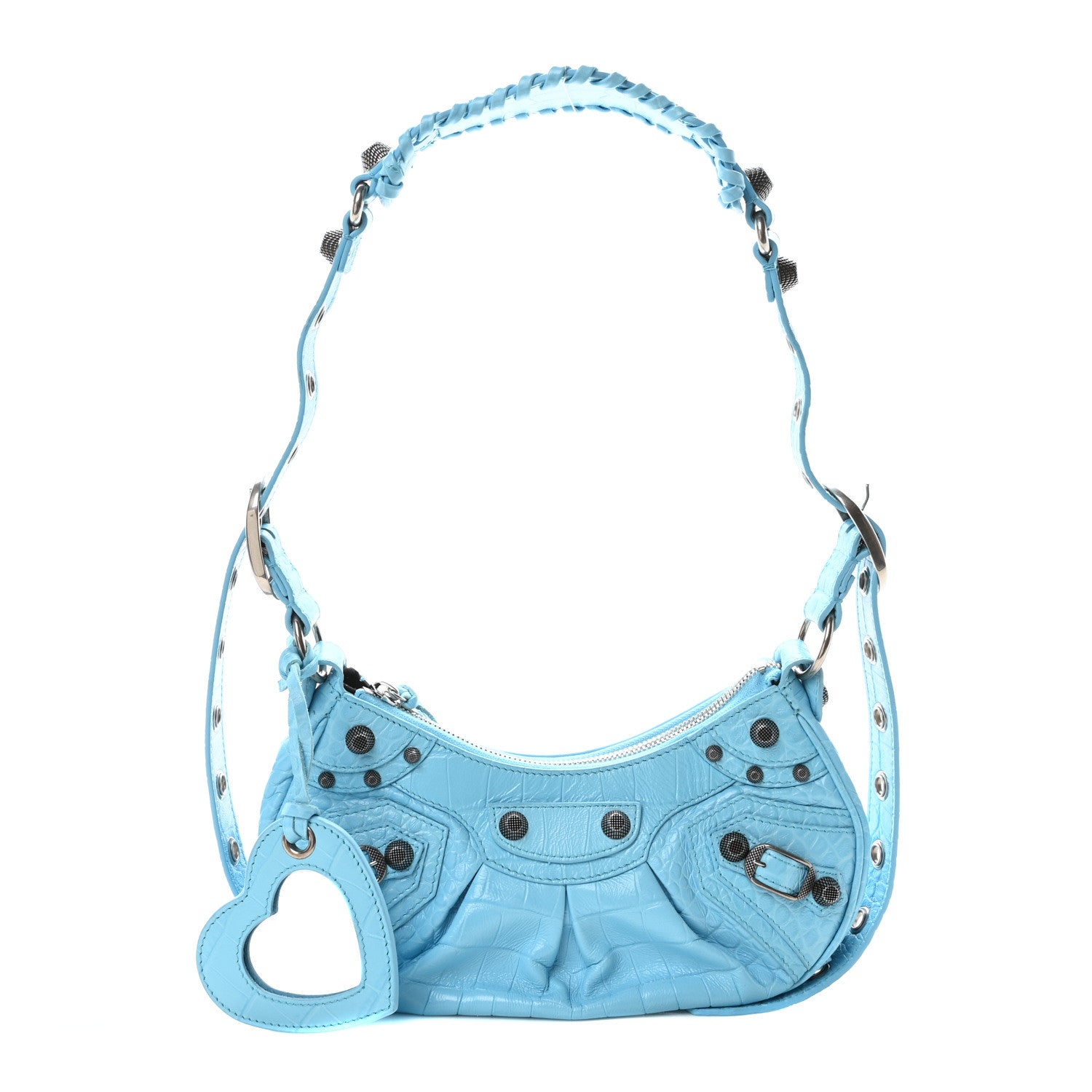 Balenciaga Extra Supple Calfskin Crocodile Embossed Le Cagole Shoulder Bag XS Cyan 1 of 11