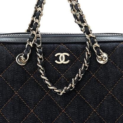 Chanel Denim Quilted Barrel Clutch With Chain Dark Blue Orange 8 of 10
