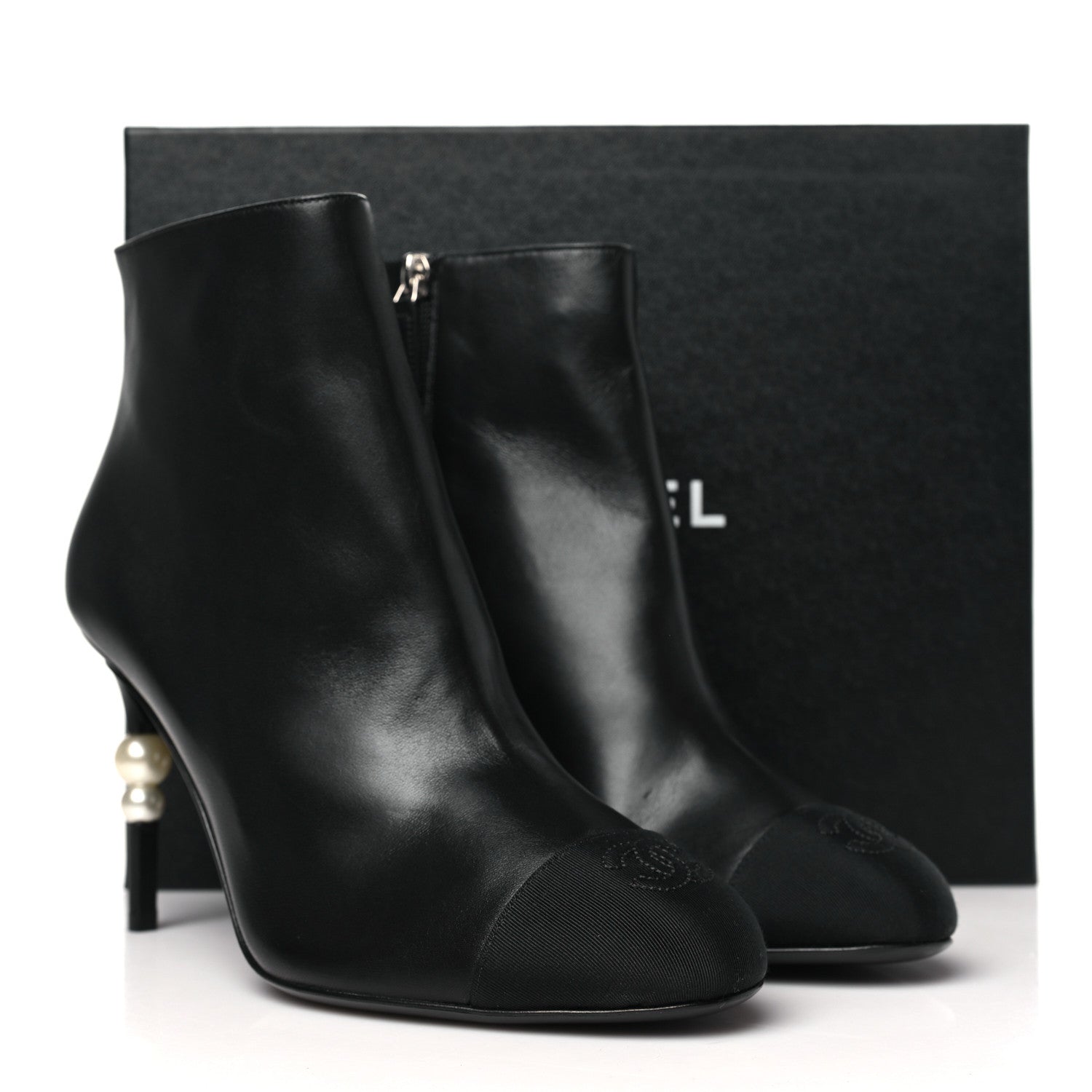 Chanel Lambskin Grosgrain Pearl Ankle Boots 40 Black 10 of 10