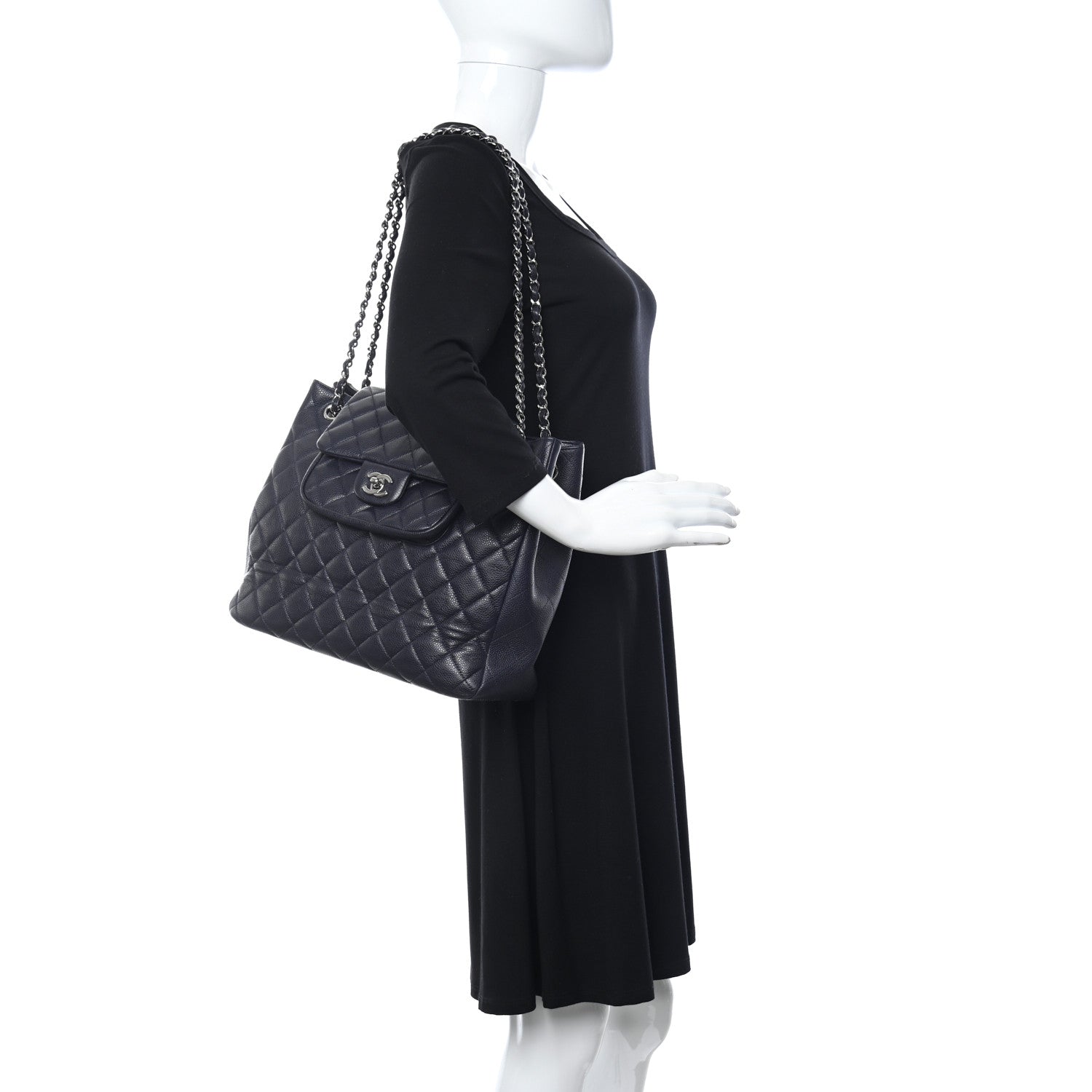Chanel Caviar Quilted Flap Tote Navy Blue 3 of 11