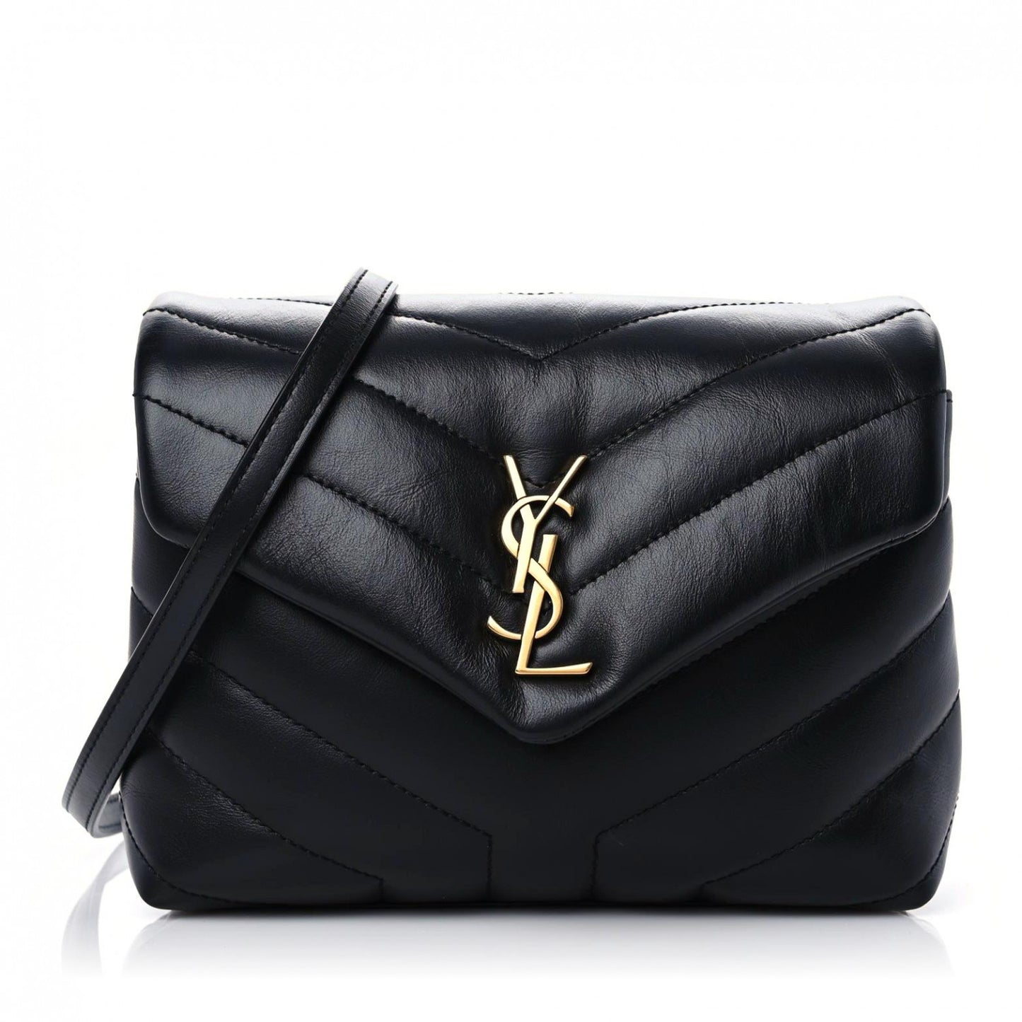 Calfskin Y Quilted Monogram Toy Loulou Crossbody Bag Black