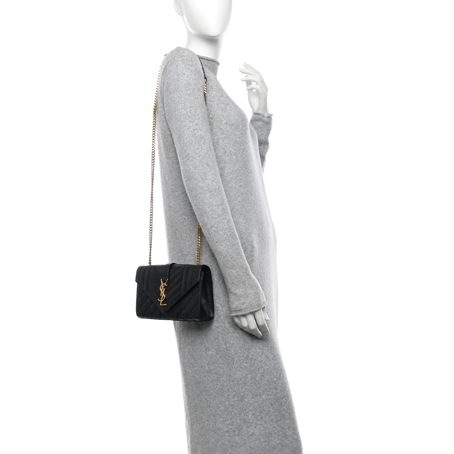 Saint Laurent Grain De Poudre Textured Mixed Matelasse Triquilt Small Monogram Satchel Black 2 of 11