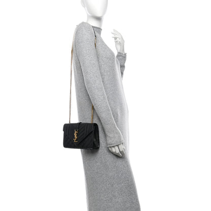 Saint Laurent Grain De Poudre Textured Mixed Matelasse Triquilt Small Monogram Satchel Black 2 of 11