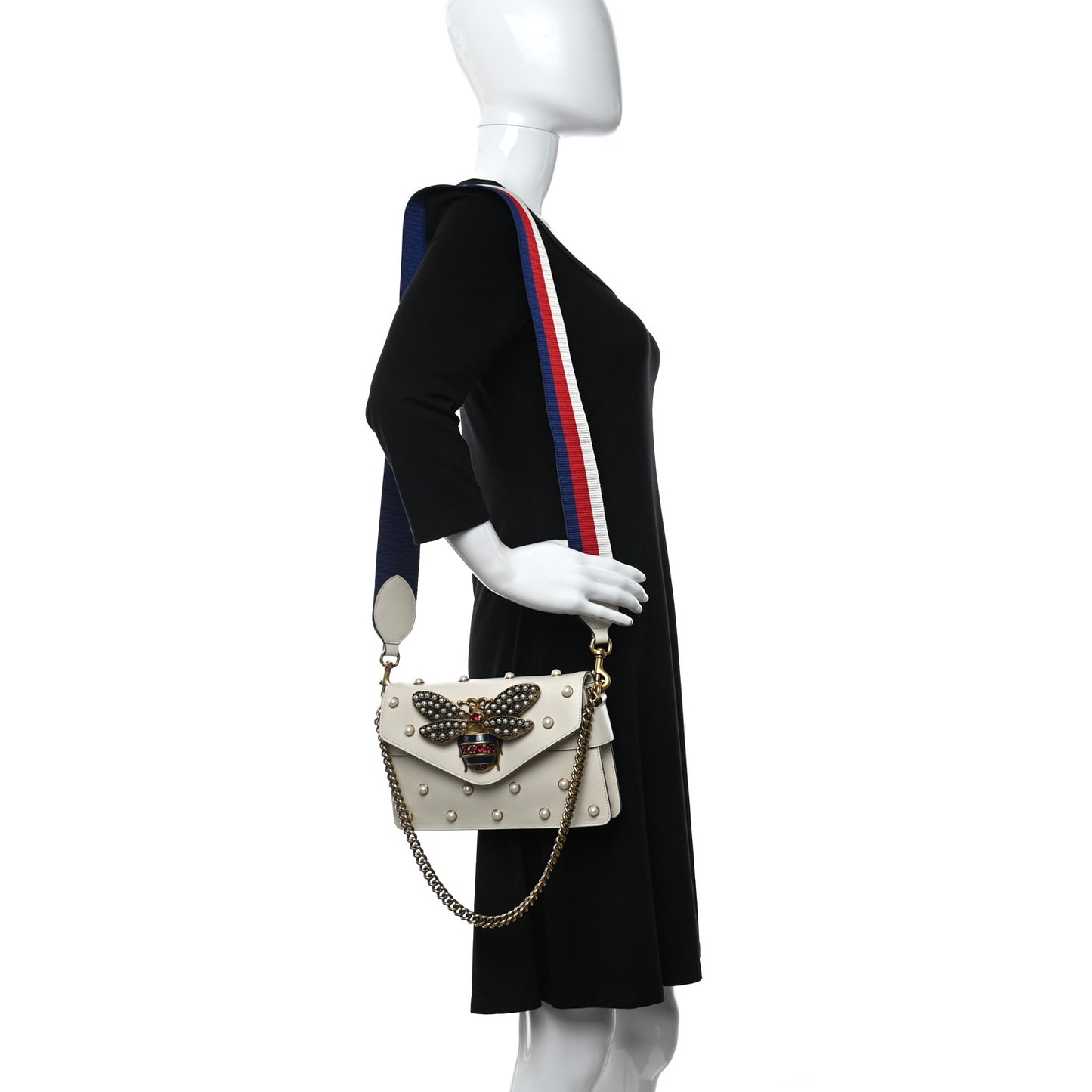 Nappa Pearl Studded Mini Queen Margaret Broadway Shoulder Bag Mystic White