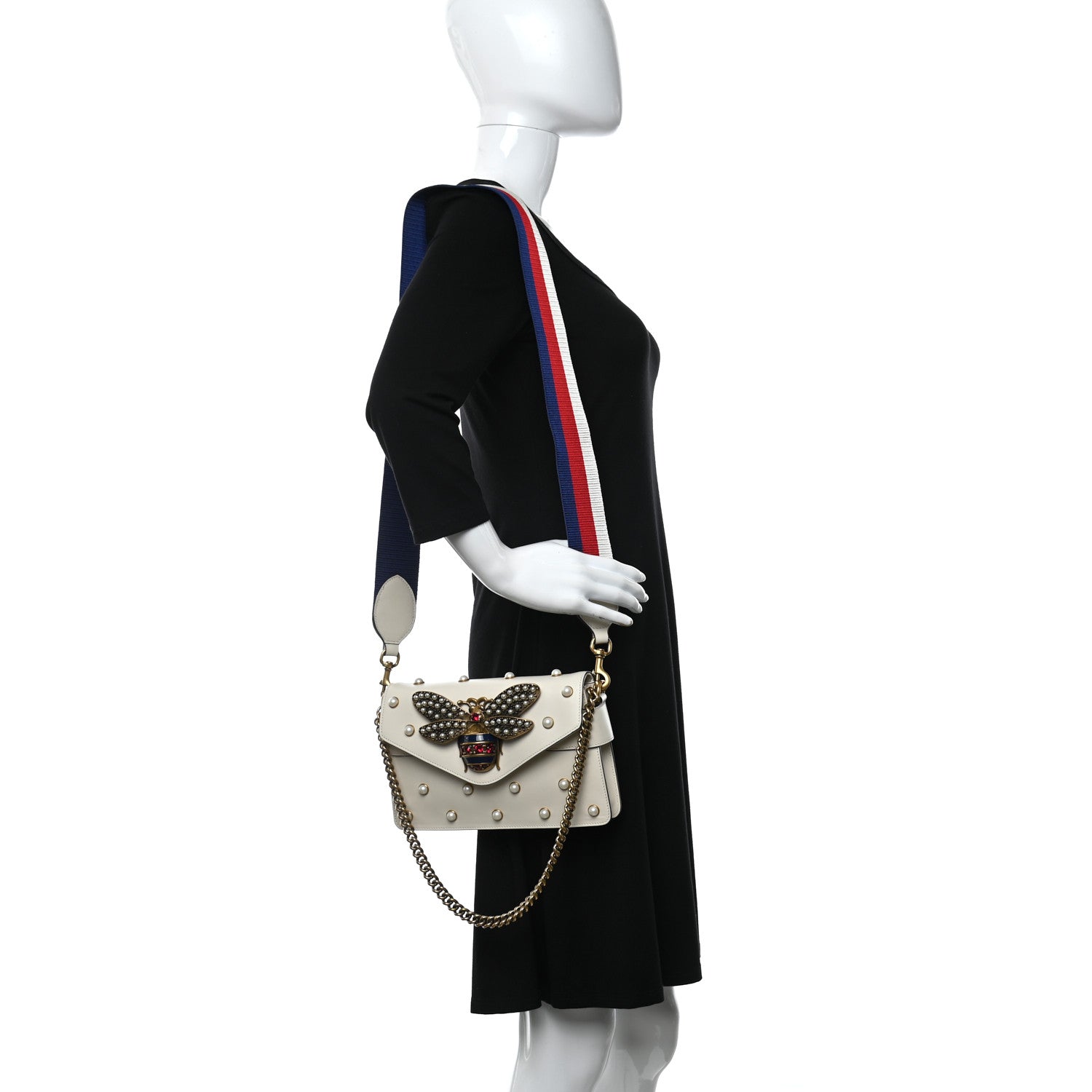Gucci Nappa Pearl Studded Mini Queen Margaret Broadway Shoulder Bag Mystic White 2 of 9