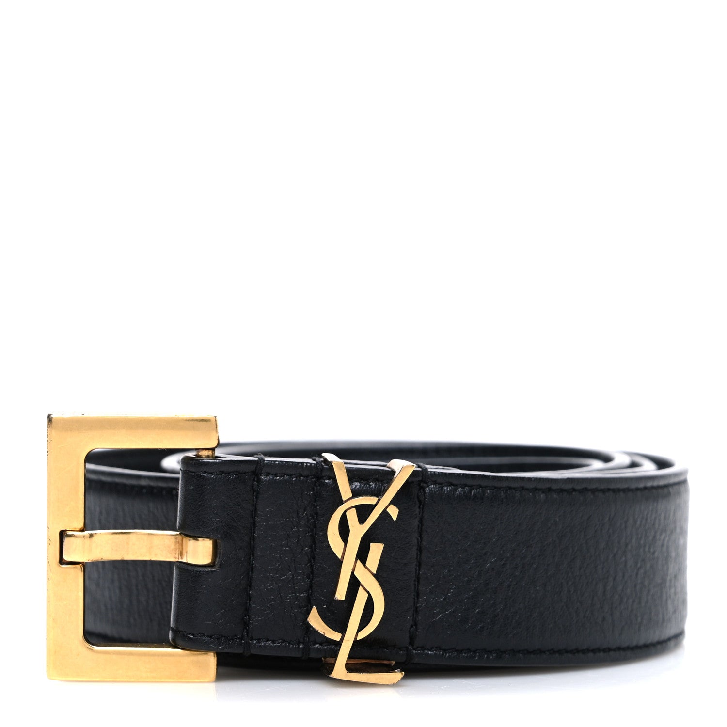 Saint Laurent Smooth Calfskin Monogram Square Buckle 90 36 Belt Black 1 of 6