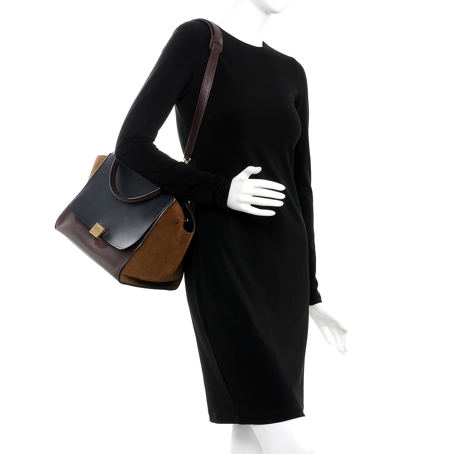 Celine Smooth Calfskin Suede Medium Tri-Color Trapeze Burgundy 2 of 7