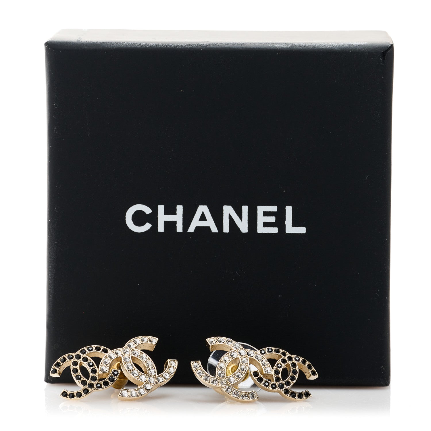 Chanel Crystal Double CC Earrings Gold Black 5 of 5