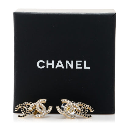 Chanel Crystal Double CC Earrings Gold Black 5 of 5