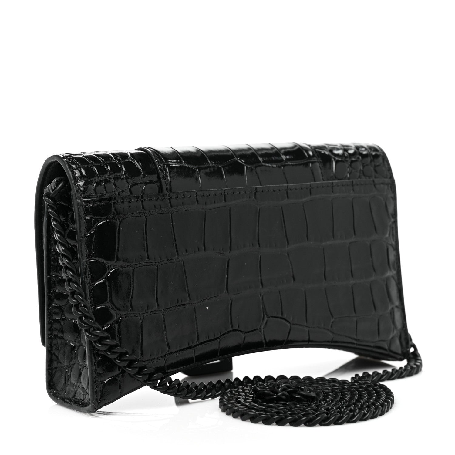 Balenciaga Shiny Calfskin Monochrome Crocodile Embossed Hourglass Chain Bag Black 3 of 10